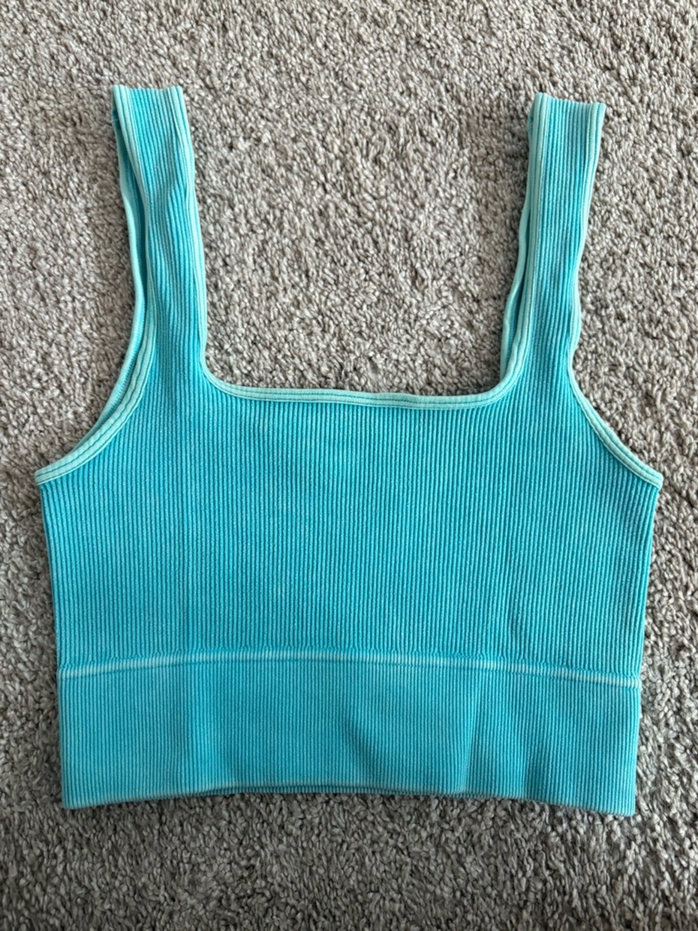 Zenana Outfitters Ribbed Square-Neck Crop Tank - Aqua